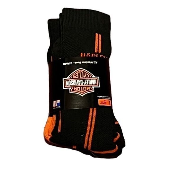 Harley-Davidson Wolverine Black And Orange All Weather Crew Socks, Size L, NWT - Picture 2 of 5